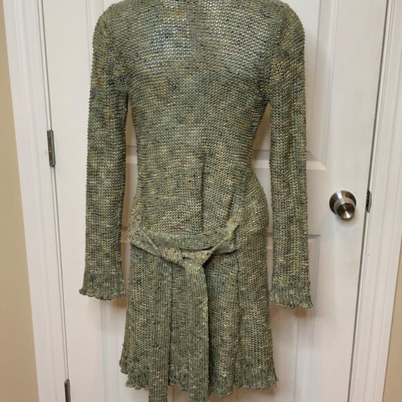 BCBG Max Azria Green Multicolor Long Knit Belted Cardigan, Size S - Picture 5 of 10